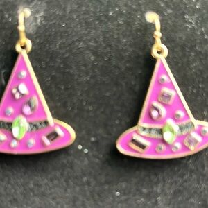 Halloween Witch Hat Earrings with Gems